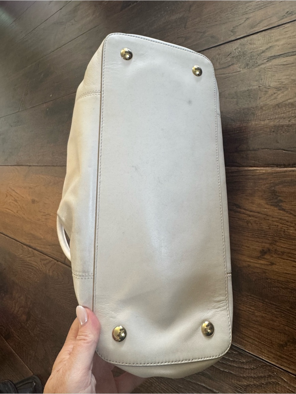 Coach Leather Satchel Bag in Light Cream and Gold Accents - Picture 9 of 16